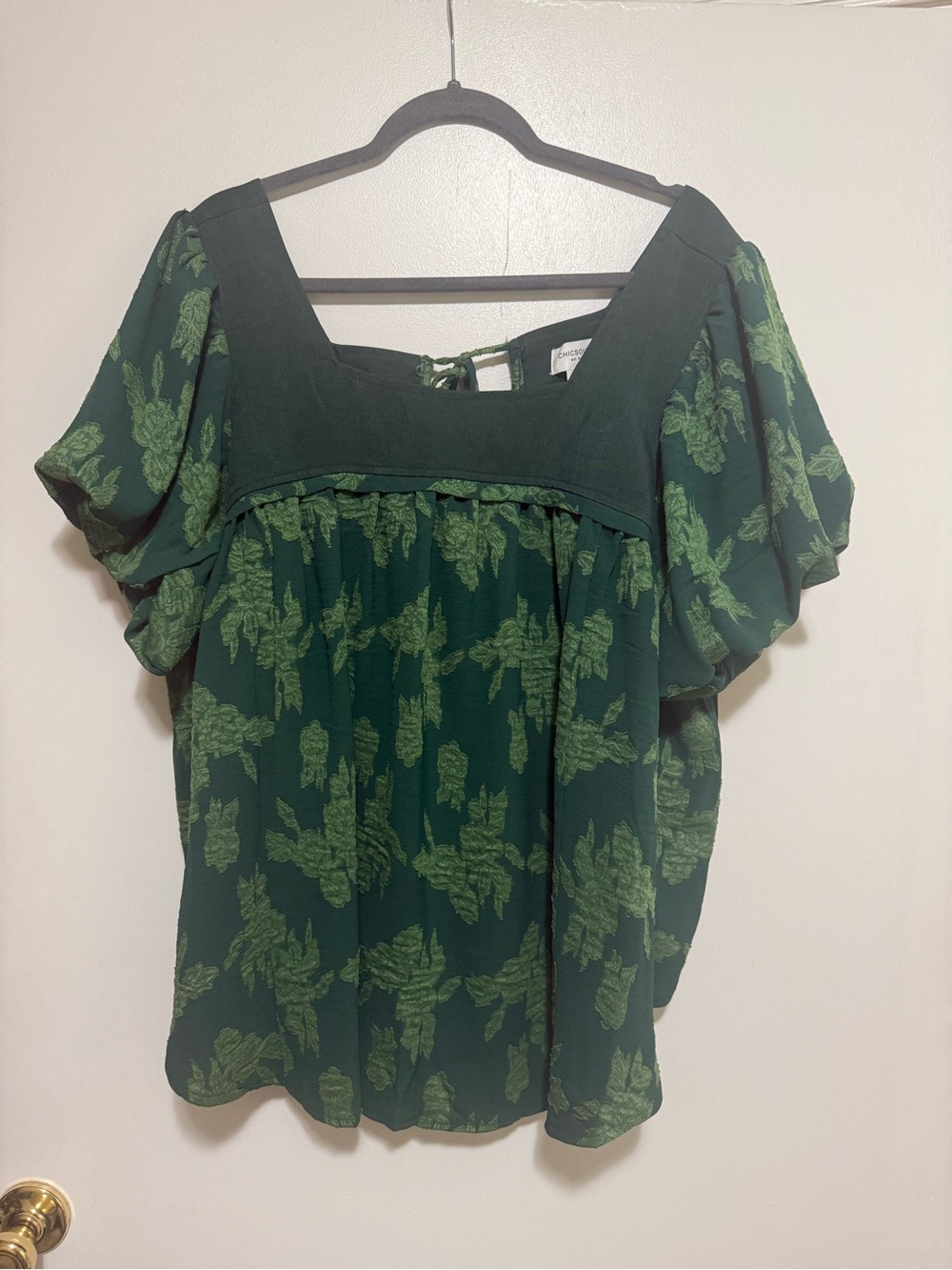 Chic Soul Dark Green Floral Square-Neck Blouse